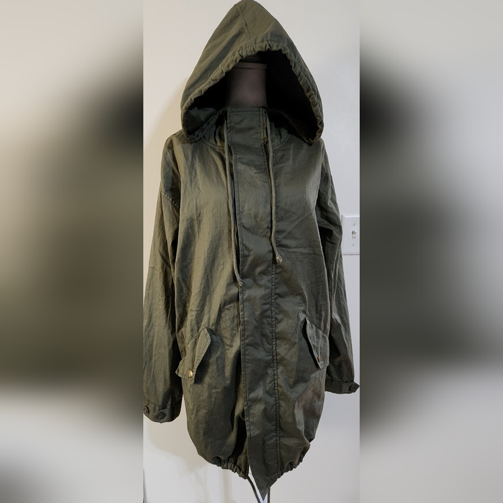 NWT Lightweight Grunge Military Style 100% Cotton Hoodie Parka Jacket M